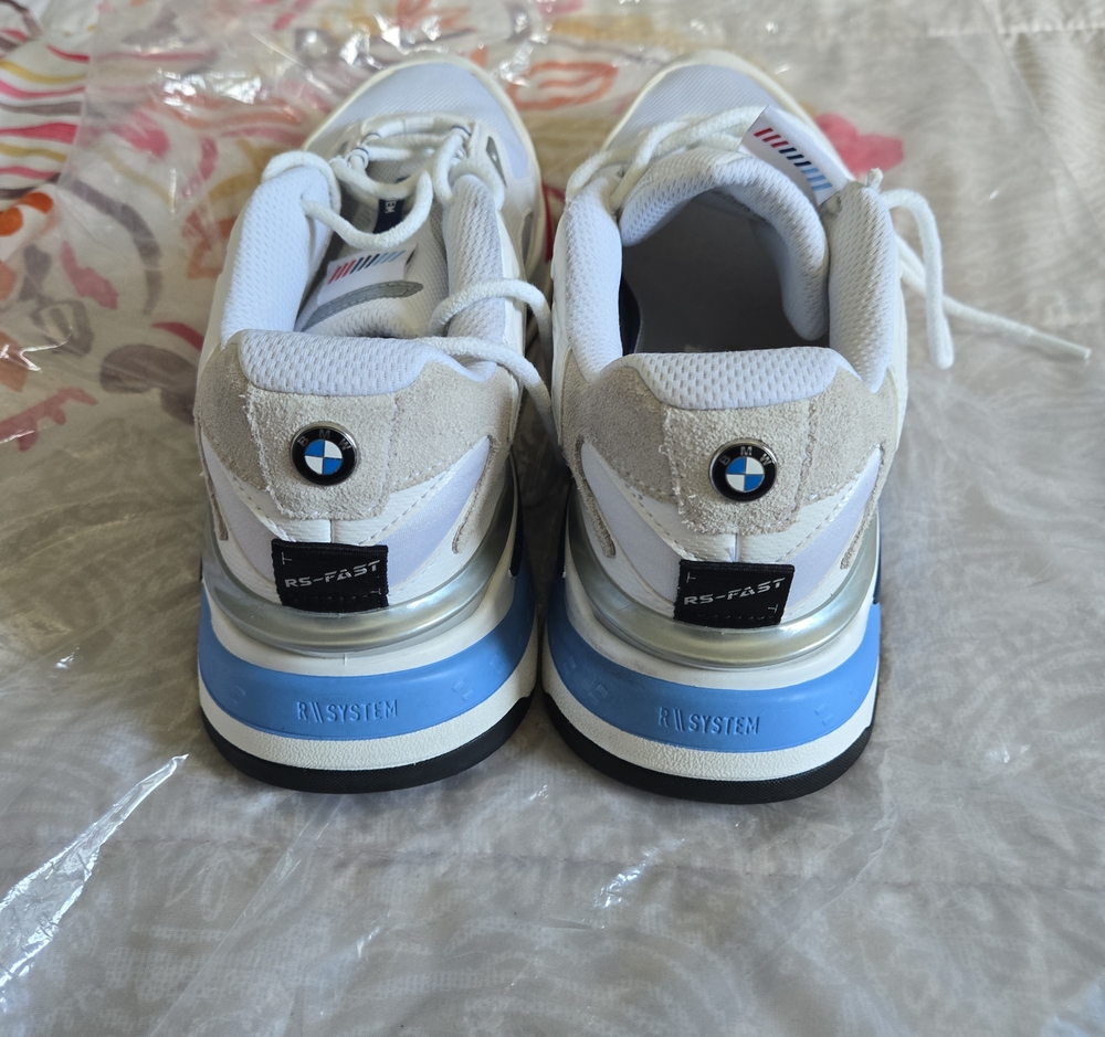 BMW men's White Sneakers with Light Blue Accents